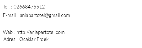 An Apart Otel telefon numaralar, faks, e-mail, posta adresi ve iletiim bilgileri